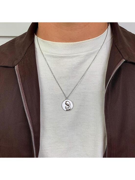 Other - Vintage y2k style Saint Marry Circle pendant silver stainless steel necklace